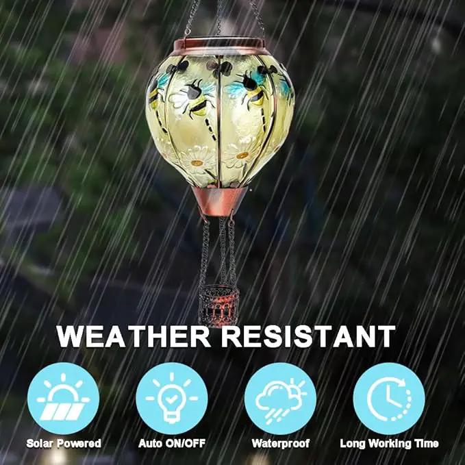 2PC Hot Air Balloon Solar Lantern with 2PC Shepherd Hook, Flickering Flame Hanging Solar Lanterns Outdoor Lights Waterproof Lanterns Decorative Garden Patio Yard Party Decor (Bees) by GreenHaven Gardens