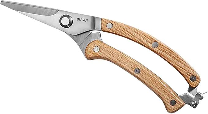 BUGUI Wood Handle Garden Shears, Long Straight Tip, All Steel Construction, Sharp, Well Designed Garden Scissors, 8" by GreenHaven Gardens