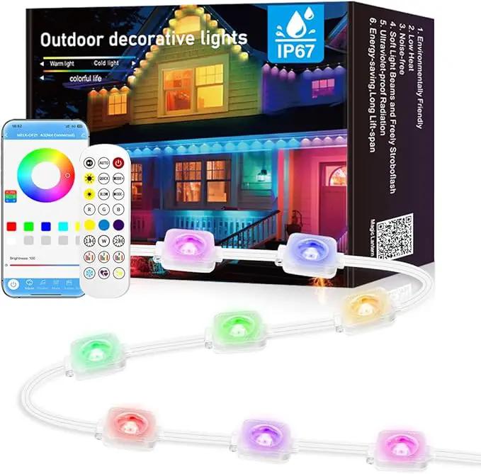 50ft Permanent Outdoor Lights for House, IP67 Waterproof RGB+IC LED Eaves Lights, 54 Scene Modes Outdoor Lighting for Christmas Garden Party Holiday Decorations, with App/Remote Control by GreenHaven Gardens
