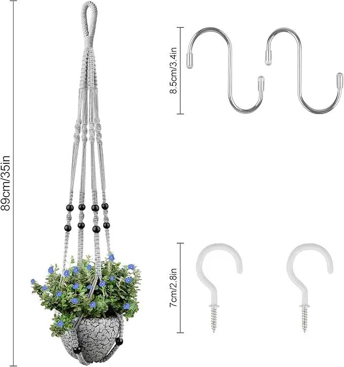 RIFNY Macrame Plant Hanger for 5 to 10 Inch Plant Pots, 35 Inch Indoor Handmade Woven Rope Hanger Kits with Hooks and Wood Beads, Hanging Planter Basket Holder for Boho Home Decor (Grey, 3 Pack) by GreenHaven Gardens