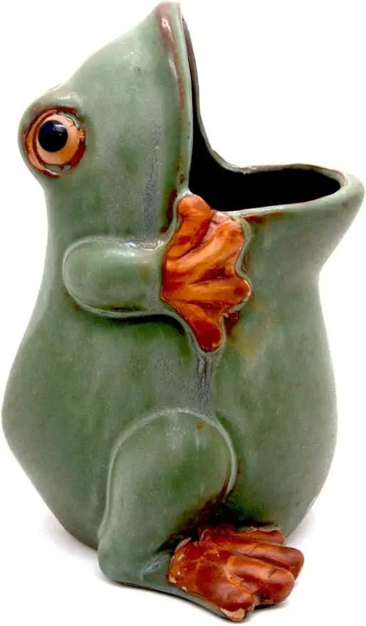 7" Ceramic Frog Shaped Plant Pot/Bonsai Pot/Flower Pot/Succulent Planter/Candy Dish/Pencil Holder Frog Decor Multipurpose Pot by GreenHaven Gardens