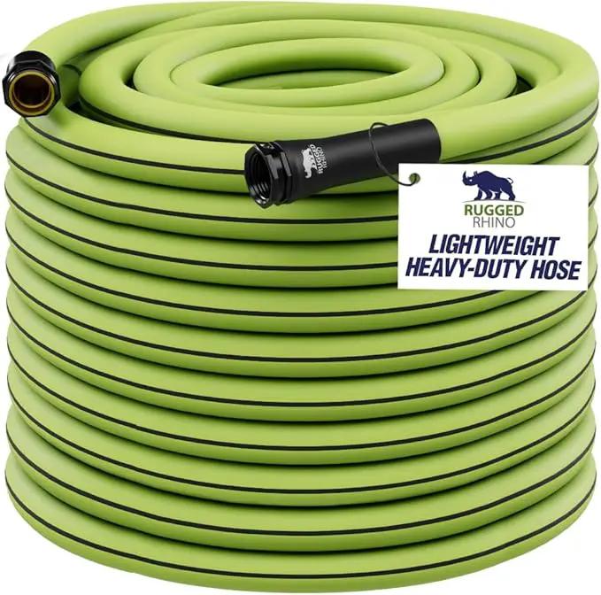 Rugged Rhino Heavy Duty Flexible Light Weight Garden Hose, 100ft x 5/8in, 4 Layer Leakproof Outdoor Gardening Tools, Watering Supplies, Powerful Water Pressure for Lawn, Flowers, Green Black by GreenHaven Gardens