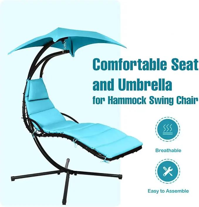 Weatherproof Replacement Cushion Pad and Umbrella for Hanging Lounge Chair Outdoor Chaise Hanging Hammock Chair - Long-Lasting, Fade-Resistant, Quick-Dry, Outdoor Lounge Replacement Set (Light Blue) by GreenHaven Gardens
