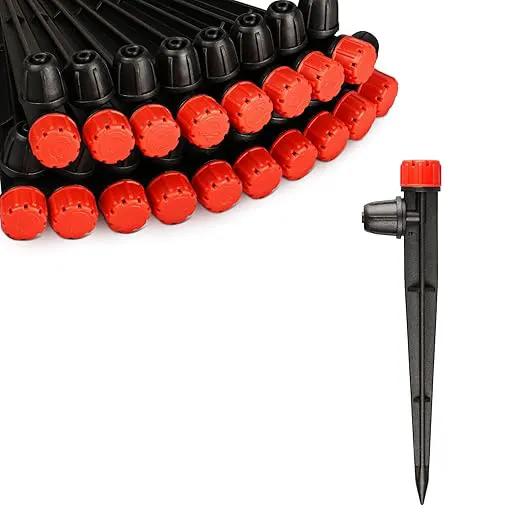 360 Degree Drip Irrigation Emitters Fittings: Adjustable Drip Irrigation Sprayer for 1/4 inch Drip Irrigation Tubing 8 Stream Dripper on 5" Arrow Stake with Barbed Locked Nut (50 Pieces) by GreenHaven Gardens