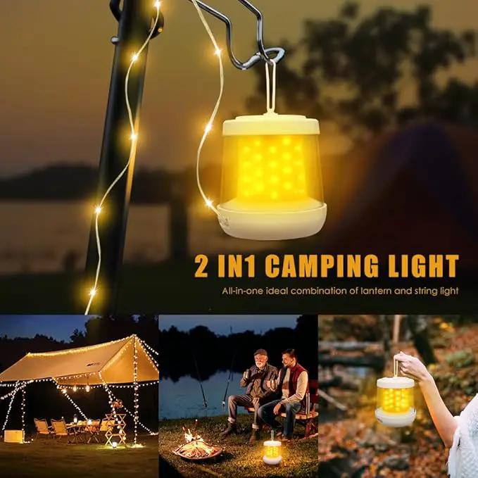 UniqueFire Portable 2 in 1 Camping Lantern，Camping String Lights Outdoor，Rechargeable LED Tent Lantern with Warm String Lights for Camping, Party, Garden and Yard Outdoor Decoration by GreenHaven Gardens