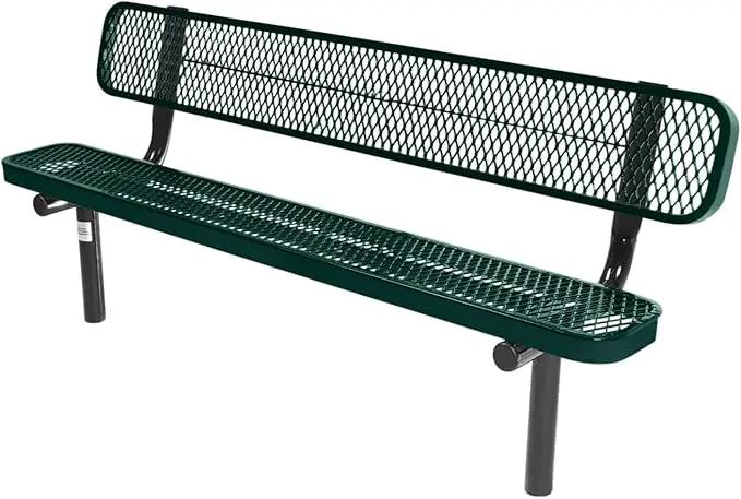 Coated Outdoor Furniture Heavy-Duty Outdoor Bench Thermoplastic Coated, Expanded Metal, Commercial-Grade Seating, Made in America (Inground with Back, 6 Ft, Dark Green) by GreenHaven Gardens