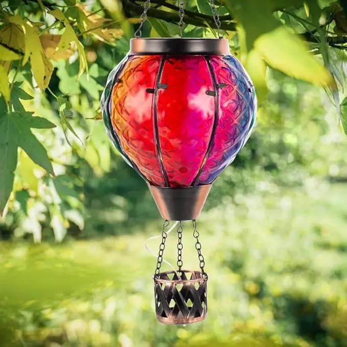 Hot Air Balloon Solar Lantern with Flame Flickering Light LED Glass Hanging Solar Lanterns Outdoor Waterproof Garden Light for Patio Tree Porch Yard Decor Mother’s Day Gift for Women Mom by GreenHaven Gardens