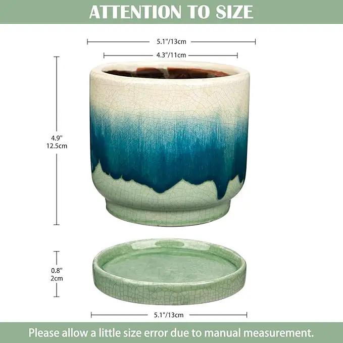 Oairse Ceramic Pot for Plants 5.5 inch Pots for Plants Small Planter Pot with Drainage Hole and Saucers Gradient Dark Teal Outdoor Inoor Flower Pots for Succulent, Cactus, Snake Plant, Herb by GreenHaven Gardens