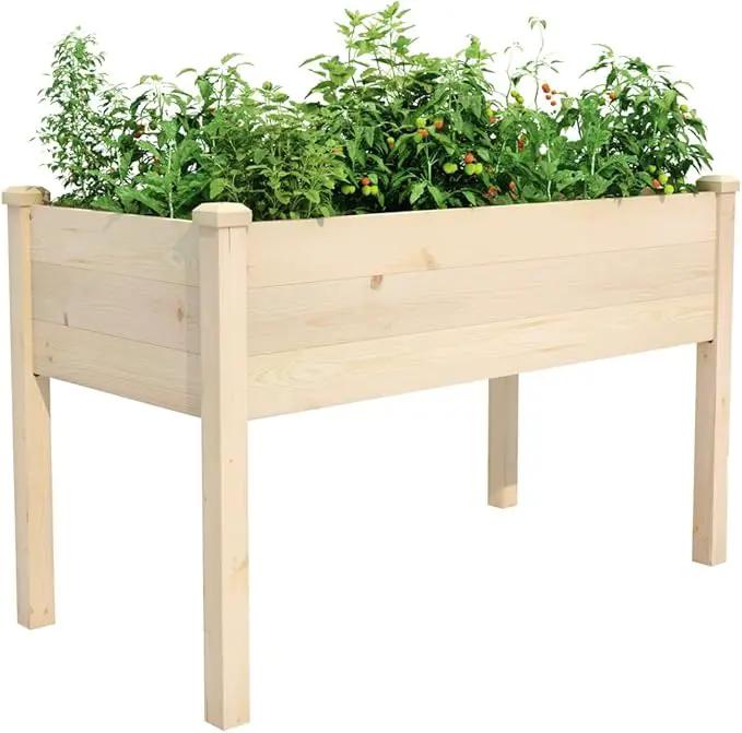 Raised Garden Bed 48.5x24.4x30 Inch, Elevated Wood Planter Box with Legs for Vegetable Flower Herb Outdoors Backyard, Patio, Balcony with Liner (Natural Wood) by GreenHaven Gardens