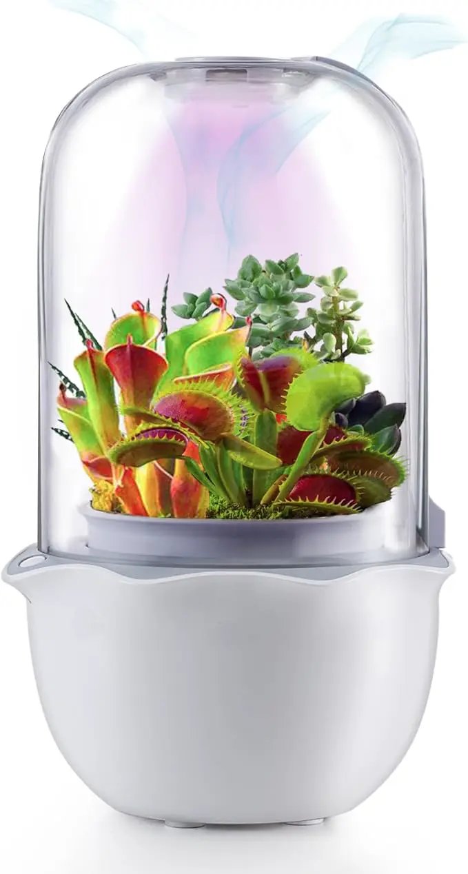 Smart Venus Fly Trap Terrarium Pot with Timer&Fan,Succulent Planter with Grow Light,Indoor Plant Pots Terrarium with Drainage Hole for Carnivorous Plants,Sundew Moss,Cactus(No Plant) by GreenHaven Gardens