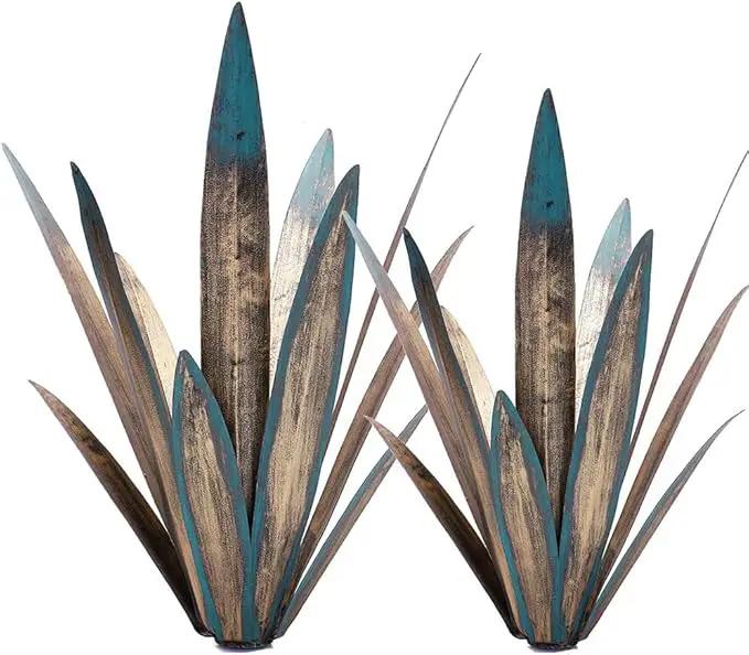 Metal Agave Plant Garden Art, 2 Pack Big Tequila Rustic Sculpture, Rustic Metal Agave Plants Garden Lawn Home Ornaments, for Yard Stakes, Garden Figurines, Outdoor Patio (2 PCS Colorful) by GreenHaven Gardens