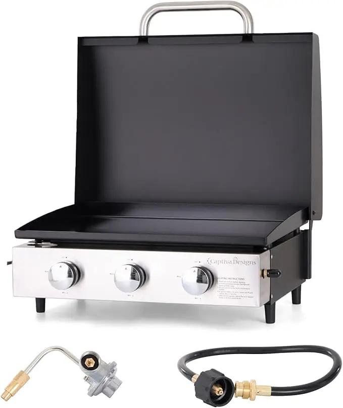 Sophia & William 22" Flat Top Grill with Lid & Ceramic Coated Cast Iron Pan, 3-Burner Portable Tabletop Gas Propane Griddle for Outdoor, BBQ, Camping & Tailgating Barbecue, 24,000 BTU by GreenHaven Gardens