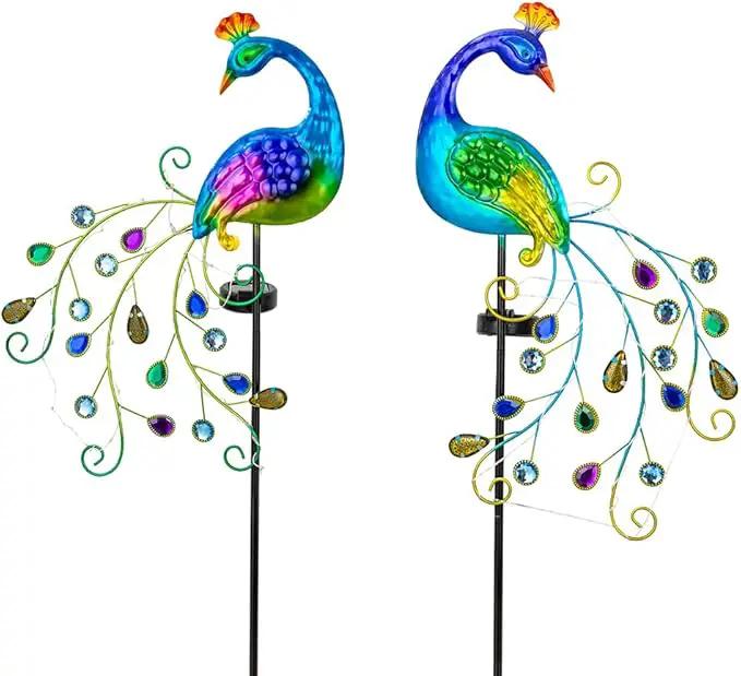 DREAMSOUL 2 Pack Peacock Solar Lights Outdoor, Waterproof Metal Peacock Outdoor Solar Lights for Yards Pathway Lawn Decoration Peacock Gifts by GreenHaven Gardens