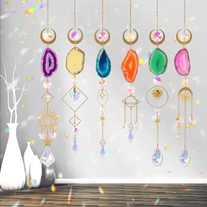 Sun Catcher, 6 pcs Sun Catchers with Crystals Prism Agate Slices Bulk Outdoor Garden Indoor Hanging Decor for Home Car Window Christmas Party Wedding Gift by GreenHaven Gardens