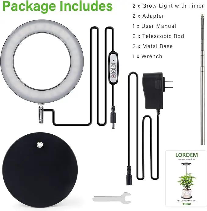LORDEM Grow Light, LED Plant Light for Indoor Plants Growing, Full Spectrum Desk Growth Lamp with Automatic Timer for 4H/8H/12H, 4 Dimmable Levels, Height Adjustable 9.8"-30.6", 2 Packs of Black by GreenHaven Gardens