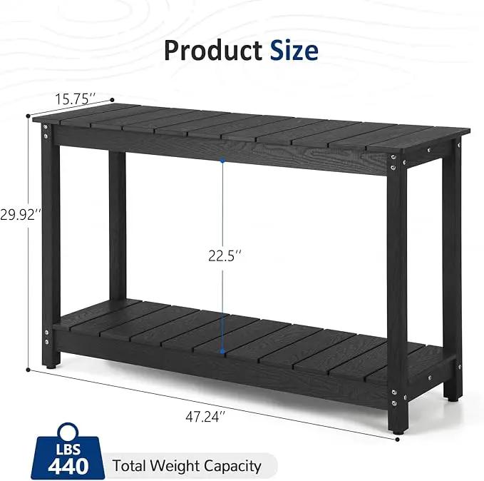 Outdoor Console Table, 48" Weather Resistant HIPS Patio Side Table, 440LBS Weight Capacity, 2-Tier Multifunctional Buffet Bar Storage Organizer for Garden Deck, Black by GreenHaven Gardens
