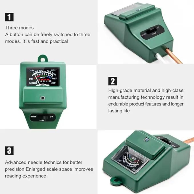 Soil pH Meter, MS02 3-in-1 Soil Moisture/Light/pH Tester Gardening Tool Kits for Plant Care, Great for Garden, Lawn, Farm, Indoor & Outdoor Use (Green) by GreenHaven Gardens