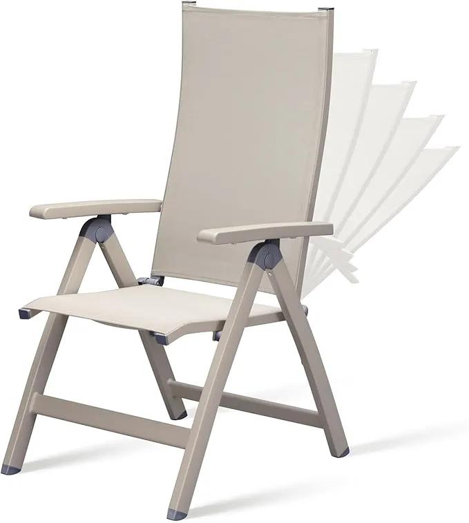 Adjustable Folding Chair, Indoor Bedroom, Outdoor Balcony, Patio, Lawn Yard Beach, Porch, for Comfortable Foldable Lounge Chair, Portable Cozy Recliner, Metal Frame by GreenHaven Gardens