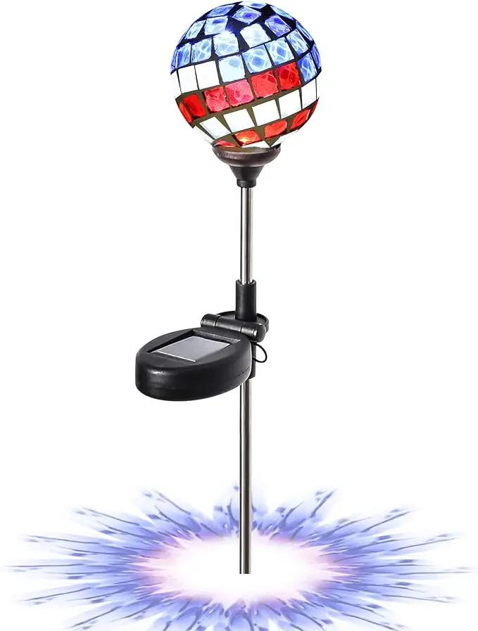 WNP Solar Powered Outdoor Garden Light Stakes Decoration,Mosaic Globe 4th of July Stake Solar Light Garden Decor,Solar Glow Glass Ball Lights Waterproof Decor Light for Patio Pathway,Yard by GreenHaven Gardens