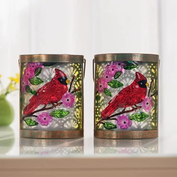 Starsoul 2 Pack Hanging Solar Lantern Outdoor Waterproof Glass Red Cardinal Decorative Solar Lights for Outside Garden Yard Table Patio Decor Cardinal Gifts by GreenHaven Gardens