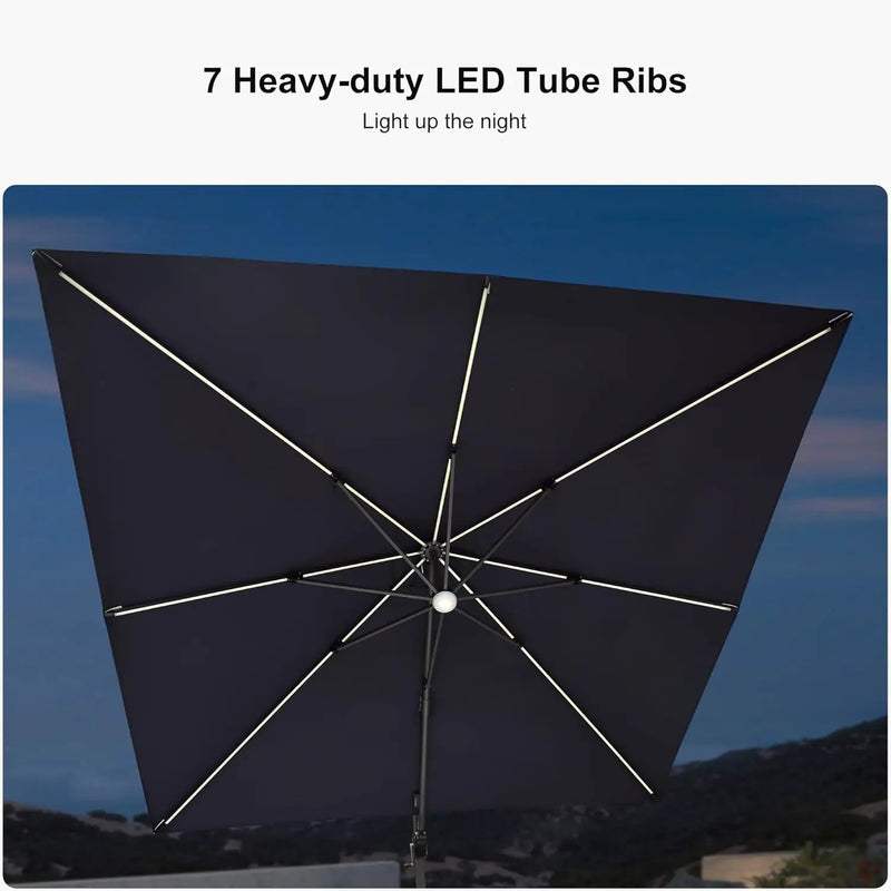PURPLE LEAF 10 Feet Patio Umbrella Solar Powered LED Square Outdoor Cantilever Umbrella with LED Lights Aluminum Offset Umbrella with 360-degree Rotation for Garden Deck Pool Patio Navy Blue by GreenHaven Gardens