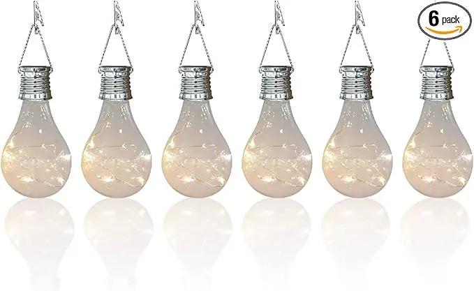 pearlstar Solar Light Bulbs Outdoor Waterproof Garden Camping Hanging LED Light Lamp Bulb Globe Hanging Lights for Home Yard Christmas Party Holiday Decorations (6 Pack-Clear Bulbs) by GreenHaven Gardens