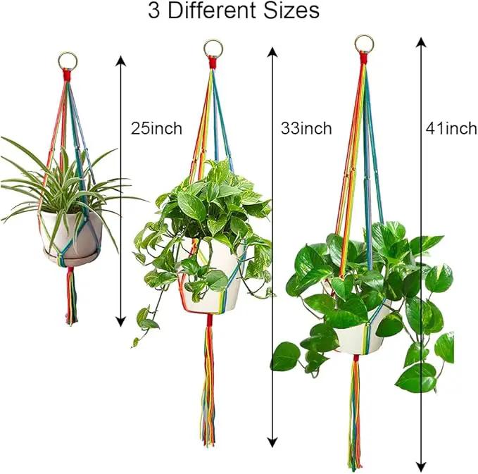Rainbow Macrame Plant Hangers Indoor Outdoor, 3 Pack Different Size Flower Pot Holder Hanging Plant Holder for Windows Garden Boho Home Decor by GreenHaven Gardens