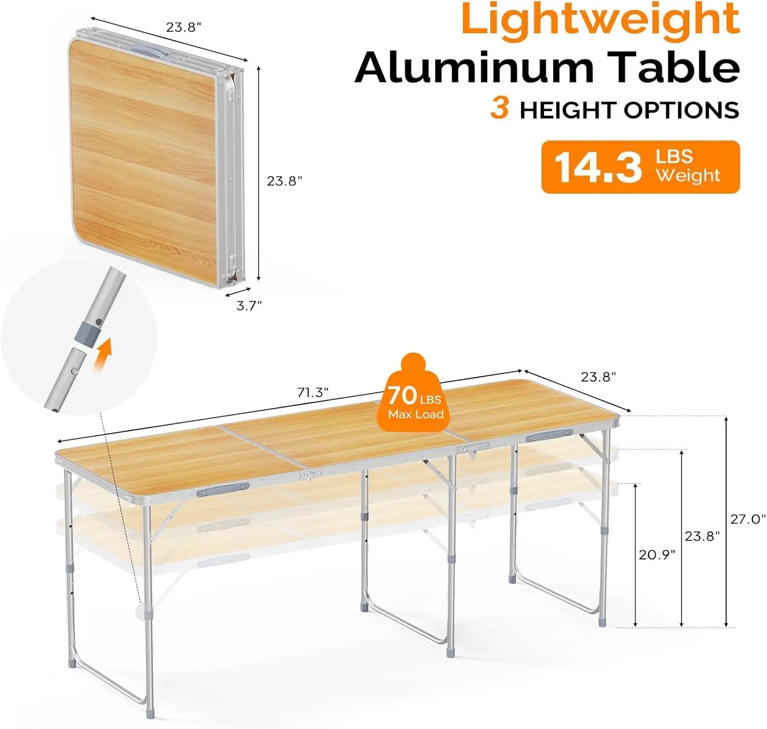 VINGLI 6ft Folding Camping Table with Carry Handle,Portable Utility Table Multipurpose for Party Picnic Tailgating Outdoor Patio Garden Indoor Kitchen … by GreenHaven Gardens