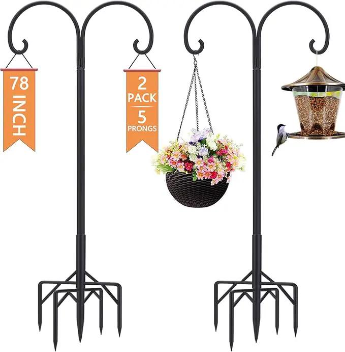 Bird Feeder Pole, Double Shepherds Hooks for Outdoor, 5 Base Prongs Adjustable Stand for Hanging Heavy Duty Feeders, Plant Baskets, Garden Plant Hanger Stands (78Inch, 2 Pack) by GreenHaven Gardens