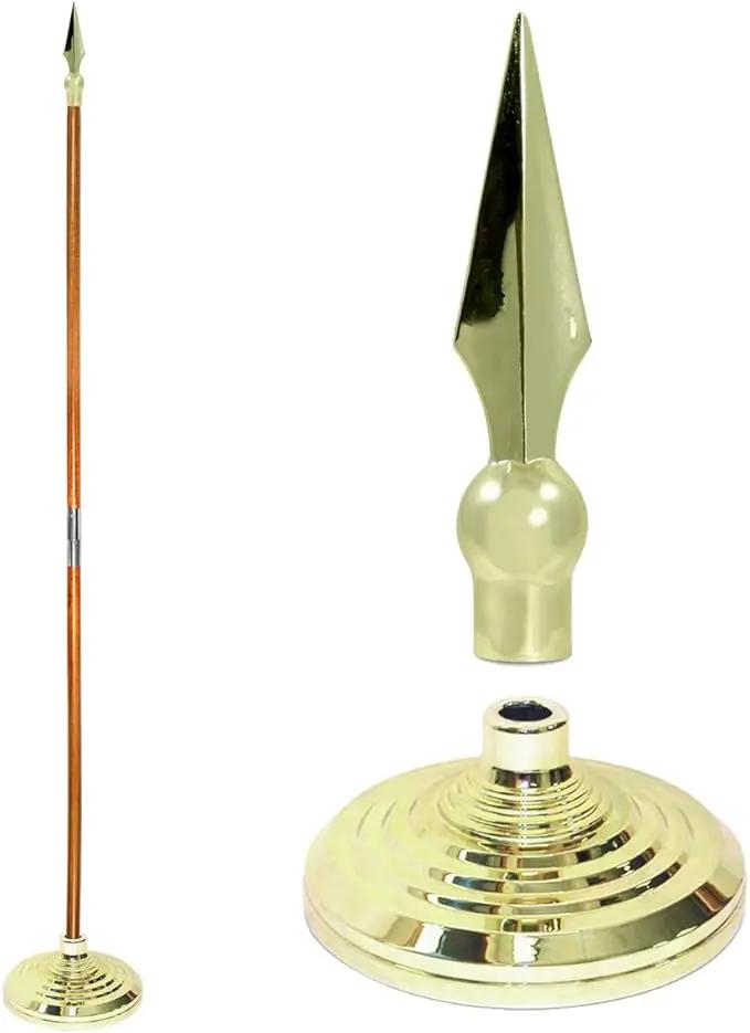 Super Tough Indoor Flag Pole kit 7ft - Metal Spear - Gold Texture Base - Aluminum Flagpole with Brass Finish - Heavy Duty Inside House Flagstaff - Interior Shaft and Stand - No Ensign Included by GreenHaven Gardens