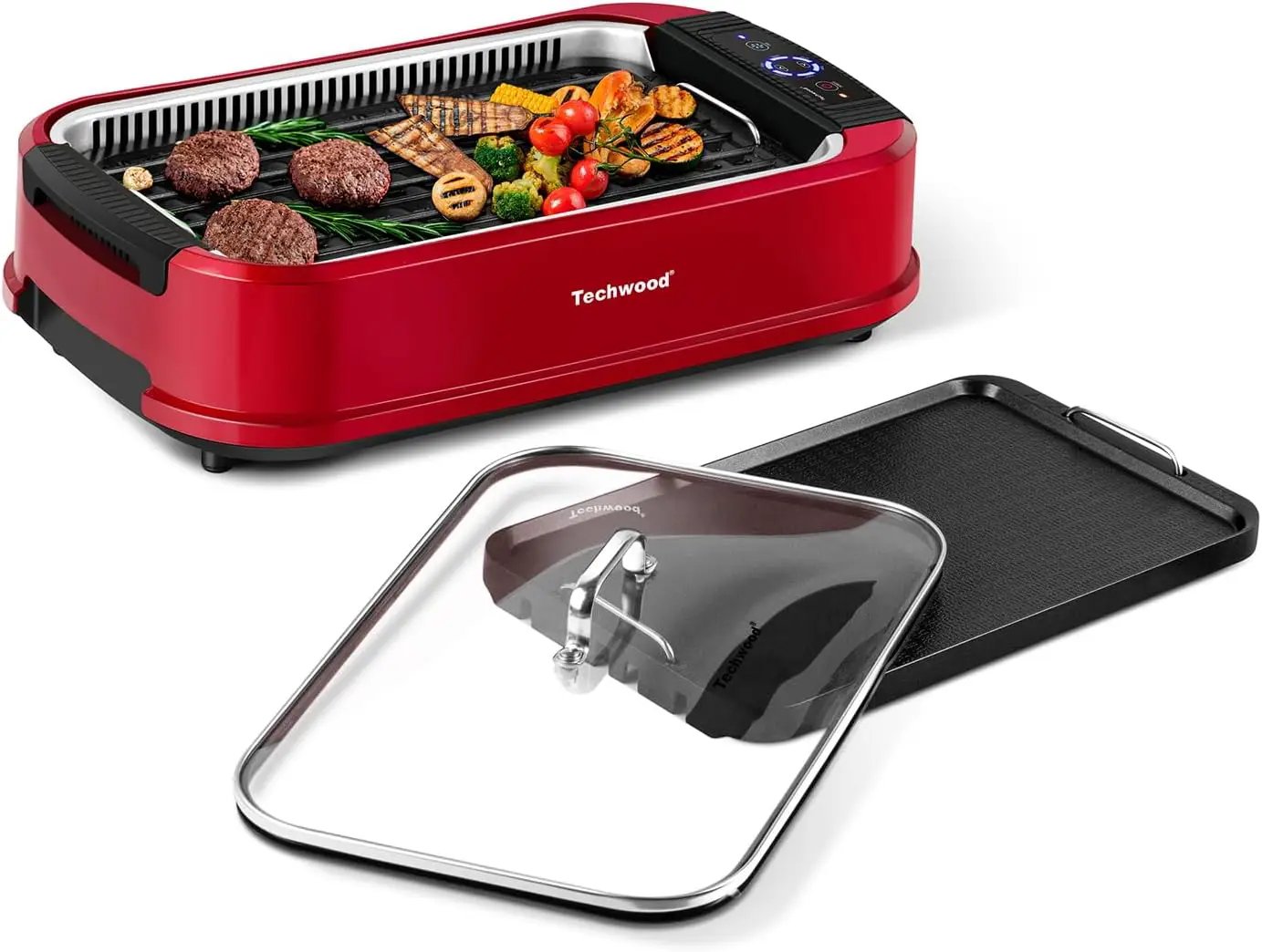Techwood Smokeless Grill 1500W indoor Grill with Tempered Glass Lid, Compact & Portable Non-stick BBQ Grill, Turbo Smoke Extractor Technology, Drip Tray& Removable Plate by GreenHaven Gardens