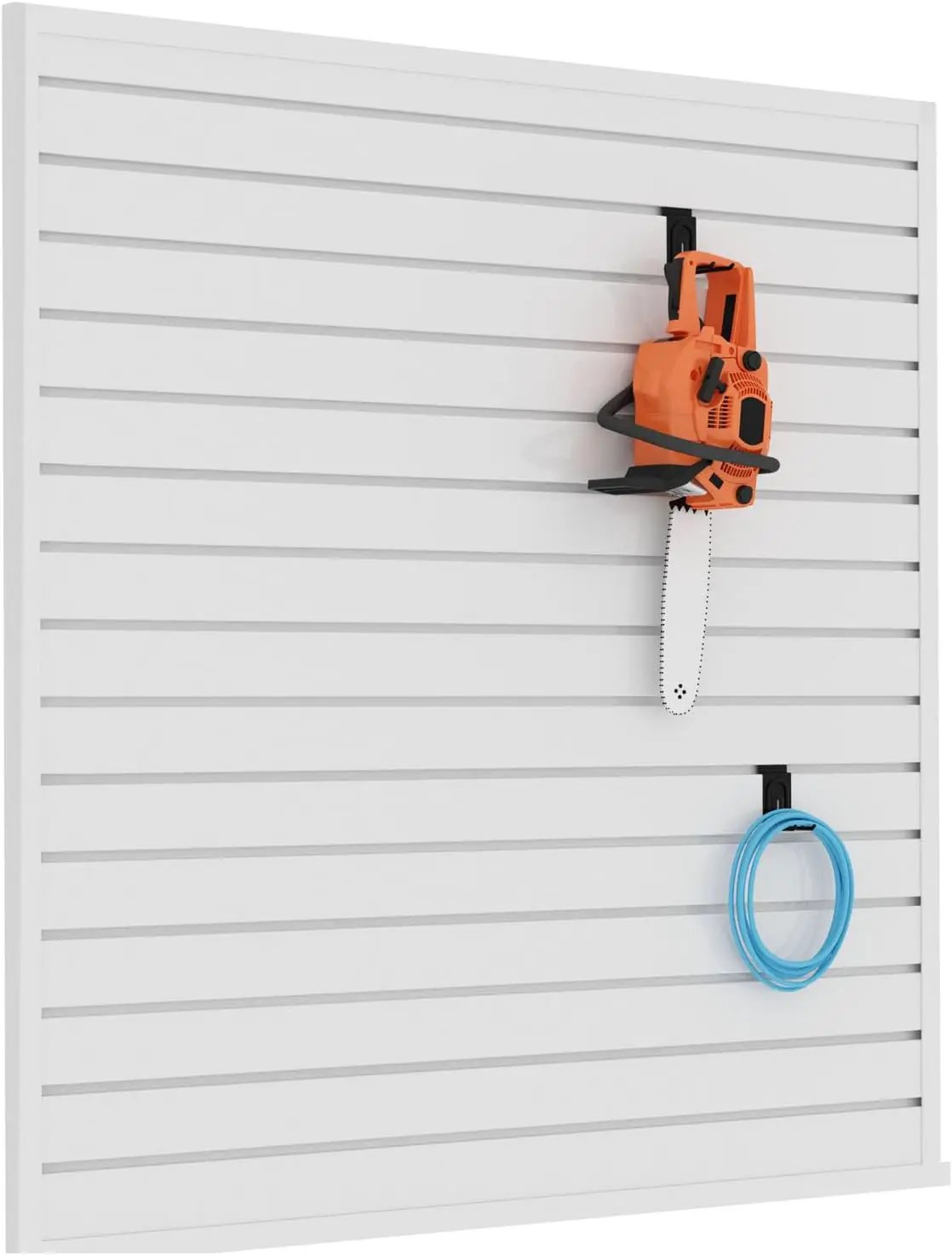 Slatwall Panel Garage Organizer PVC Slatwall Heavy Duty Wall Mounted Rack, Interlocking Slat Wall Panels for Tool Organization Peg Board(White 4 x 4 ft) by GreenHaven Gardens