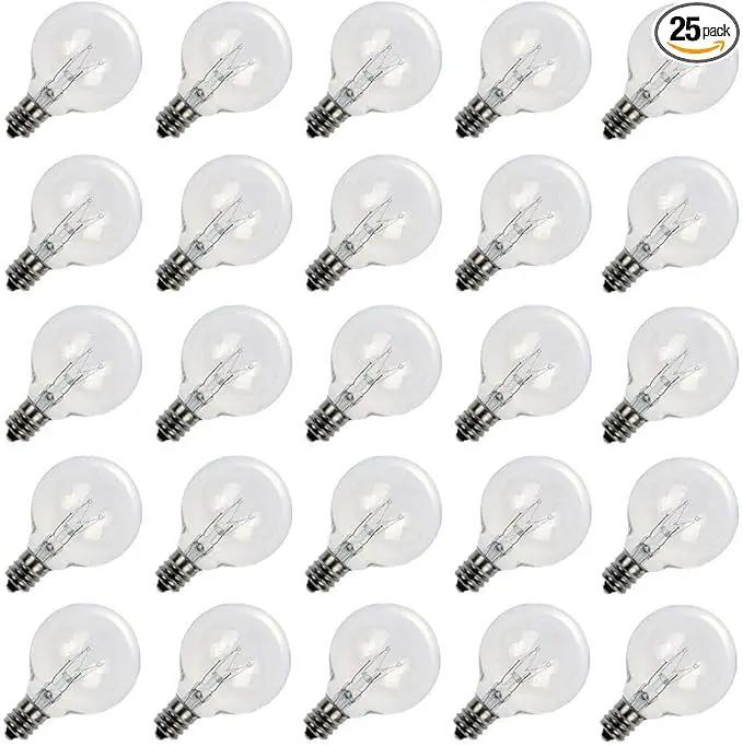 Brightown G40 Replacement Light Bulbs, 25 Pack 5W Clear Globe Bulb fits E12 C7 Candelabra Screw Base Sockets, 1.5 Inch Dimmable Light Bulbs for Indoor Outdoor Patio Decor, Warm White by GreenHaven Gardens