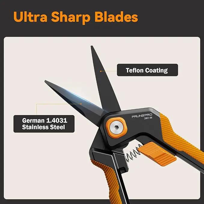 PrunePro Garden Scissors Pruning Shears Sharp Stainless Steel Non-Stick Teflon Coating Blade for Precise Cuts Garden Snip Bonsai Clippers for Plants Rose Flower Orange 2 Pack by GreenHaven Gardens