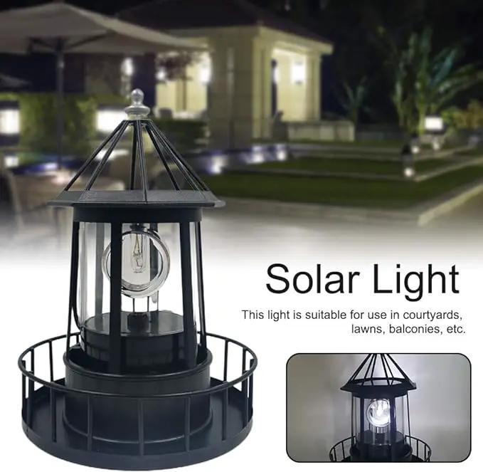 LED Solar Powered Lighthouse, 360 Degree Rotating Lamp, IP65 Waterproof LED Solar Lighthouse Garden Yard Outdoor Decor by GreenHaven Gardens