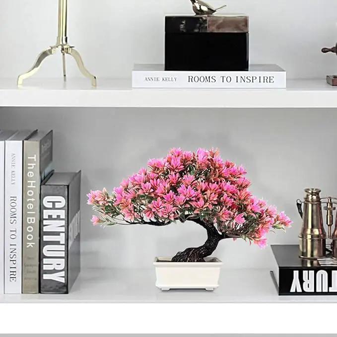 Fake Plants Plastic Artificial Bonsai Tree, Pink Room Decor Bonsai Tree for Home Bedroom Farmhouse Office Desk Decor, Tall 9.5" by GreenHaven Gardens