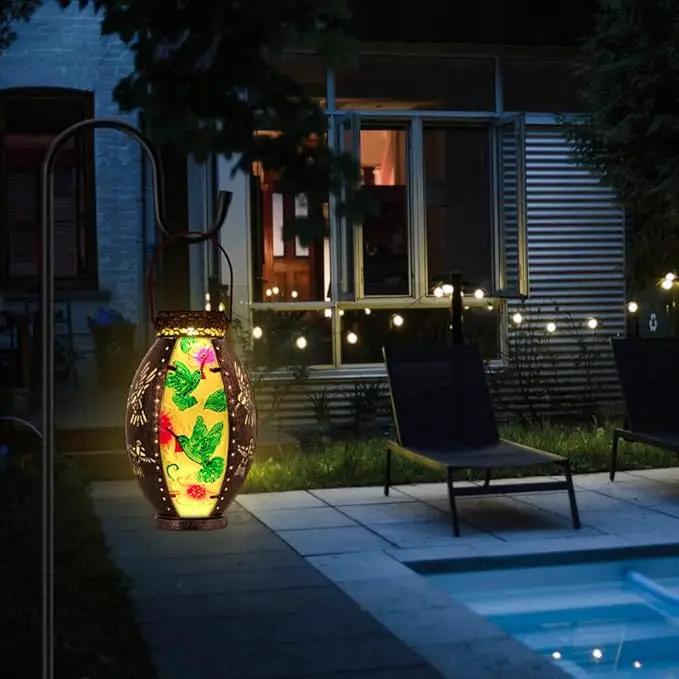 Starsoul Hummingbird Solar Lantern Stained Glass & Metal Outdoor Lantern Waterproof Hummingbird Hanging Metal Decorative Lights for Patio Table Garden Pathway Yard by GreenHaven Gardens