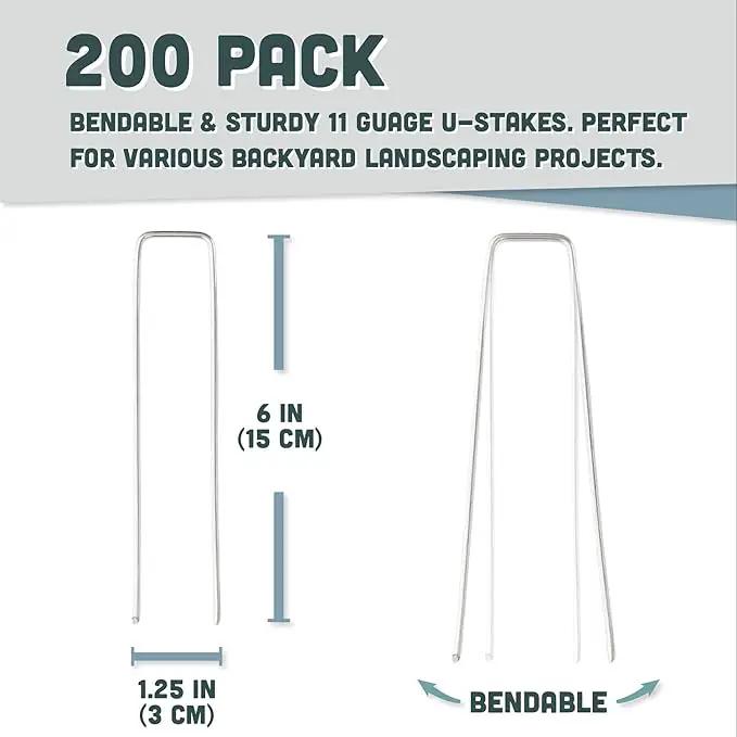 Squirrel Products U Shape Garden Stakes Metal, 6 Inch Landscaping Staples, 11 Gauge Stakes for Landscaping Fabric, 2.9mm 15x2.5x15cm – 200 Pack by GreenHaven Gardens
