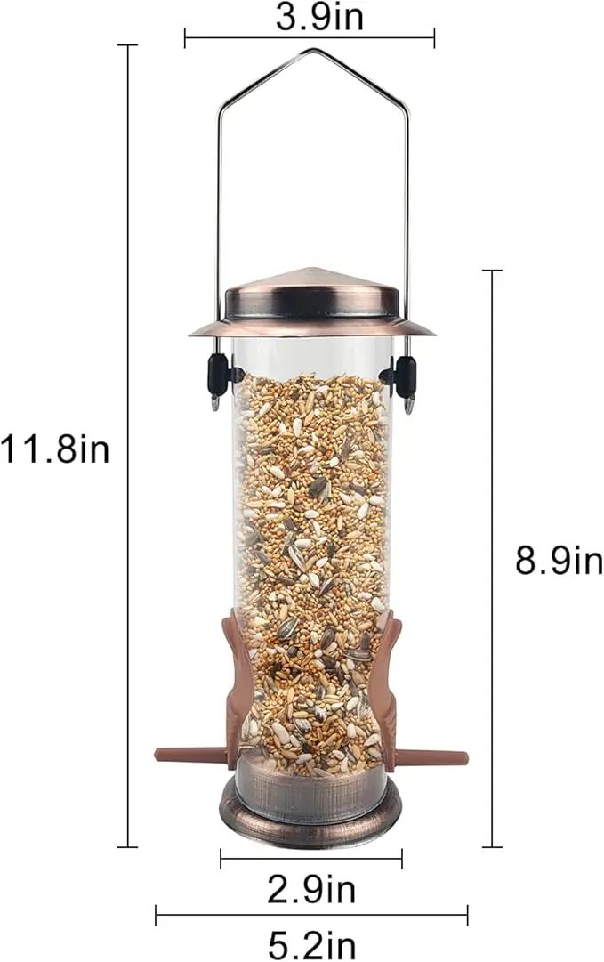 MIXXIDEA Wild Bird Feeders for Outdoors Hanging 2 Pack Stainless Steel Tube Bird Feeder, Water Resistant Finch Bird Feeder for Garden Backyard Decoration Attractive Metal Thistle Feeder (Copper) by GreenHaven Gardens