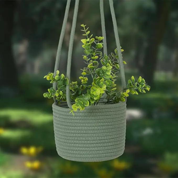 Hanging Planter Basket Jute Rope Woven Plant Hangers Indoor Hanging Plant Holder Up to 7" Pot Macrame Modern Storage Organizer Home Decor (Green) by GreenHaven Gardens