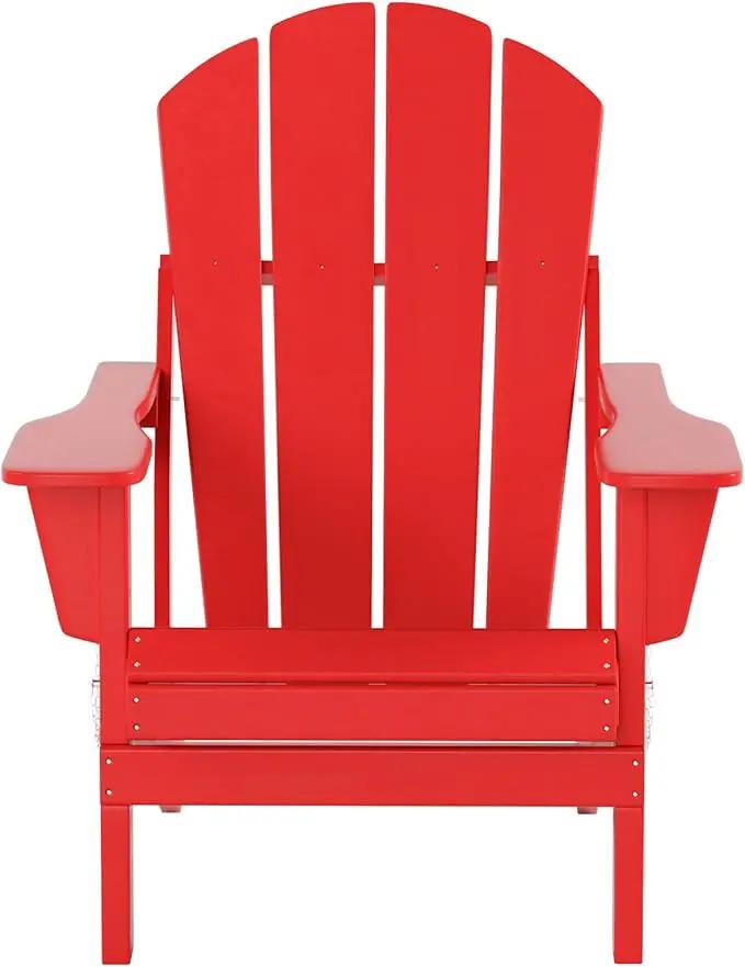 WO Home Furniture Adirondack Chair Table Set of 2 PCS Outdoor Folding Chair w Side Table Weather/UV Resistant for Lawn, Garden, Bon Fire, Balcony (Red) by GreenHaven Gardens