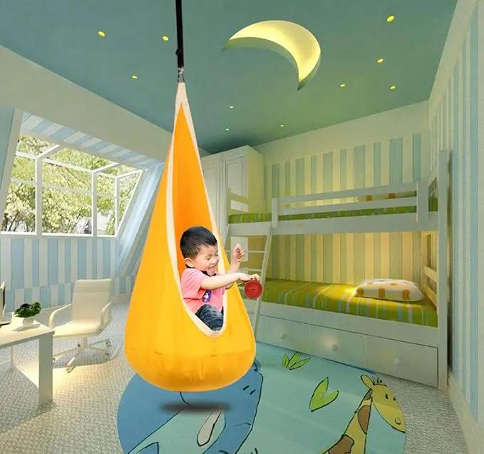 Kids Pod Swing Hanging Seat Child Hammock Chair Indoor and Outdoor Sensory Swings 100% Cotton Loading Capacity 170 lbs (Yellow) by GreenHaven Gardens