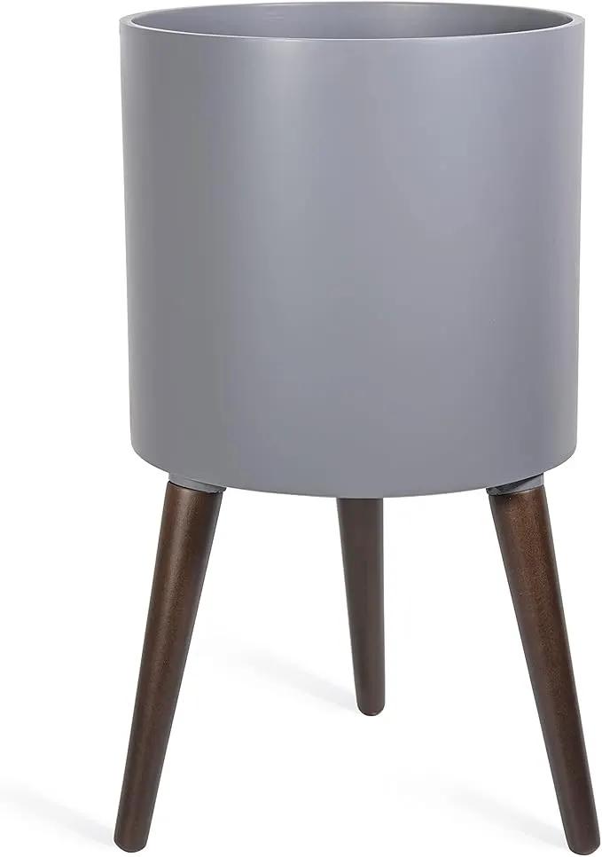 D'vine Dev 12 Inch Planter Pot with Stand, Mid-Century Tall Plant Pot with Legs for Indoor Plants, Large, Grey, 88-O-C-3 by GreenHaven Gardens