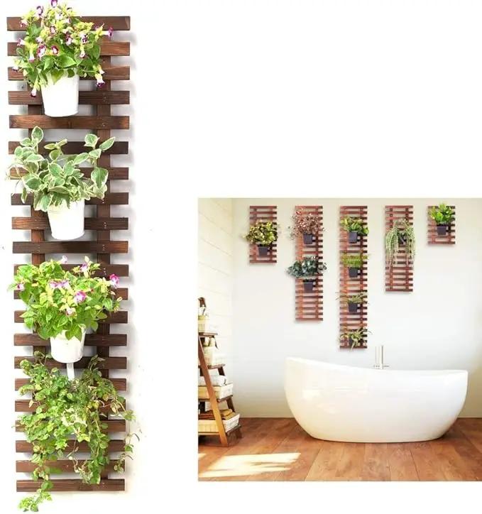 ShopLaLa Wall Planter - Hanging Wooden Wall Planter for Indoor Outdoor Plants, Vertical Garden, Plant Wall Mount Planter, Air Plant Succulent Holder for Flower Pot Display Hanger Frame 47.2" (120cm) by GreenHaven Gardens