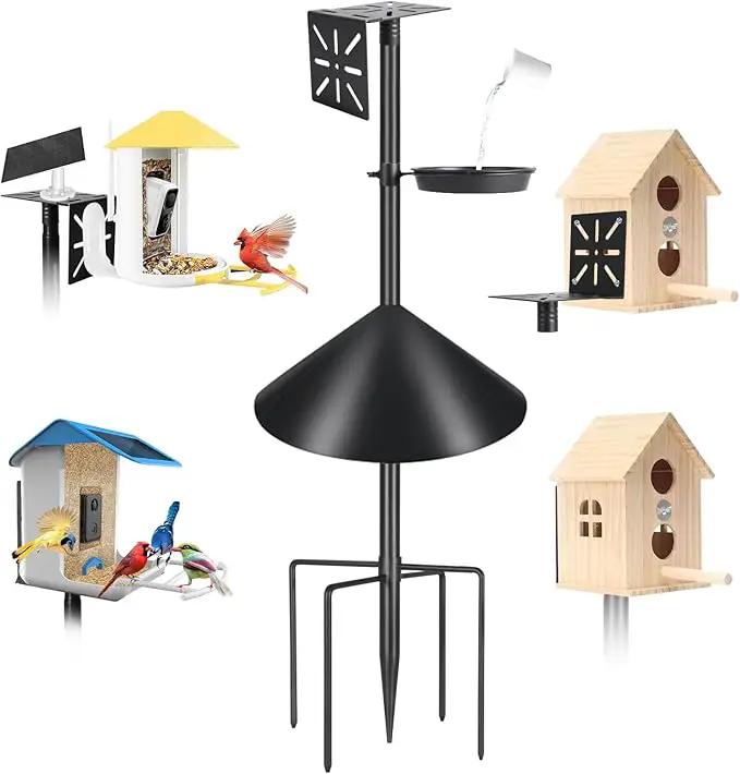 Smart Bird Feeder Pole with Squirrel Baffle & Bath-Heavy Duty Adjustable 3-6.6ft Universal Stand Mount for Backyard&Outdoor Bird Houses/Cameras (80'Pole-Baffle-Bath) by GreenHaven Gardens