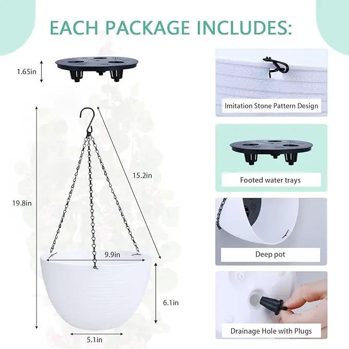 summer flower 2 Pack Self Watering Hanging Planters 9.9 Inch Hanging Baskets Plant Pots for Indoor Outdoor Hanging Plant Holder for Garden Porch Ceiling -White, Plant Not Included by GreenHaven Gardens