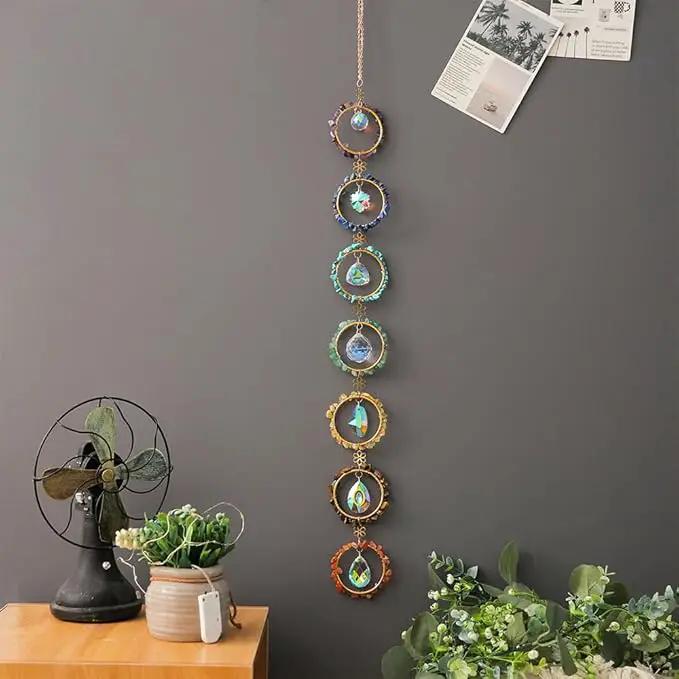 Crystal Sun Catcher Window Hanging 7 Chakra Spheres Gemstone Decor Hanging Ornament Natural Gem Wall Hangings Healing Crystal Decor Handmade Home Window Car Decoration Gift for Mom by GreenHaven Gardens