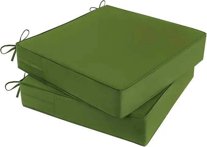 Outdoor Chair Cushions Set of 2 for Patio Furniture 24x24x4 Inch Waterproof Patio Chair Cushion 3 Year Color Fastness Square Elastic Foam Garden Couch Pads with Ties and Handle,Green by GreenHaven Gardens