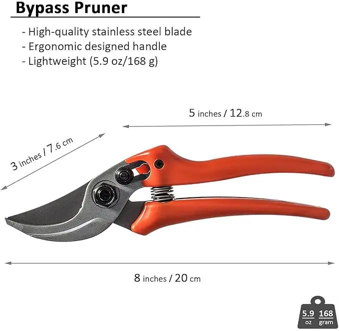 BUGUI 8" Gardening Scissors, Bypass Pruning Shears, 1" Cutting Capacity Sharp Garden Clippers with Low-friction Painted Stainless Steel Blade by GreenHaven Gardens