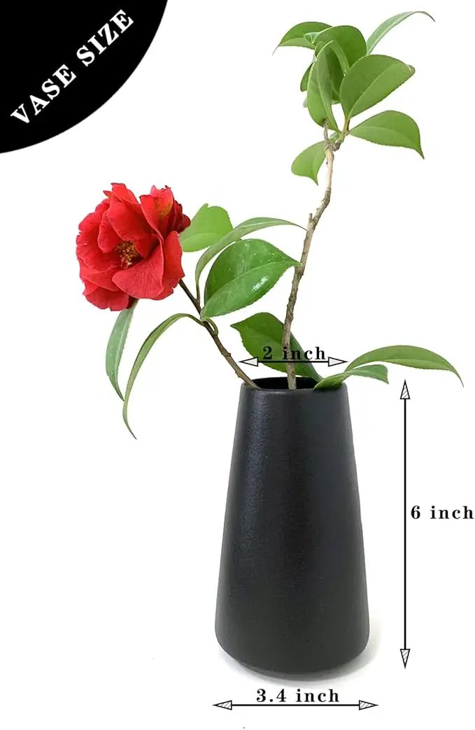 Simple Vase for Flowers Plants, Matte Vases for Modern Table Shelf Home Decor Wedding Boho Decor, 6" H Frosted Elegant Ceramic Vase for Pampas Grass Fluffy Stem Bouquet Lavender Flowers (Black, 2) by GreenHaven Gardens
